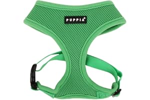 Puppia Soft Dog Harness No Choke Over-The-Head Triple Layered Breathable Mesh Adjustable Chest Belt and Quick-Release Buckle, Green, Medium