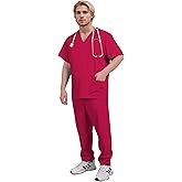 Yoweenton Scrubs Medical Uniform Man Scrubs Set Medical Scrubs Top and Pants,5-Pocket Top and 5 Pocket Pants