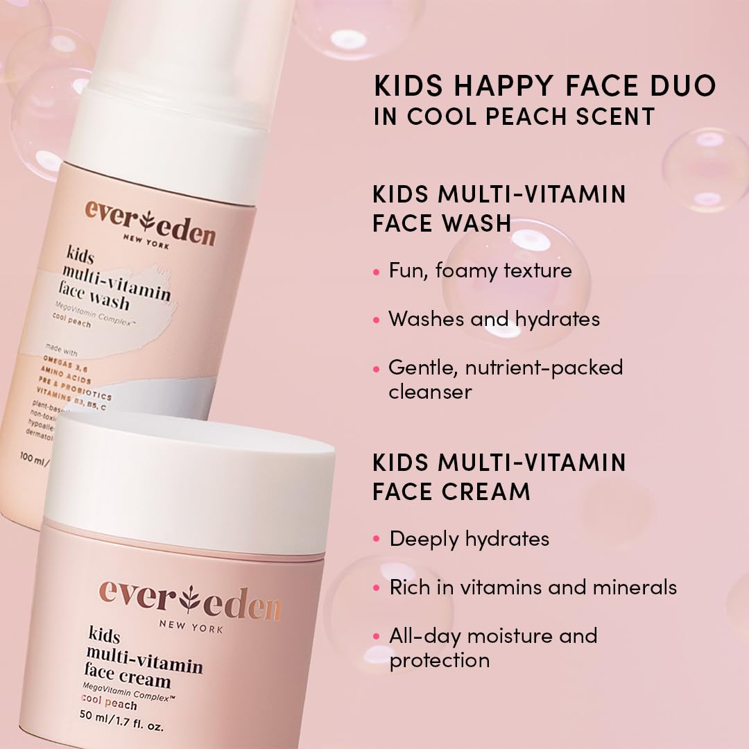 Evereden Kids Routine Bundle - Detangling Shampoo and Conditioner + Multi-Vitamin Face Wash and Face Cream for Kids 3+