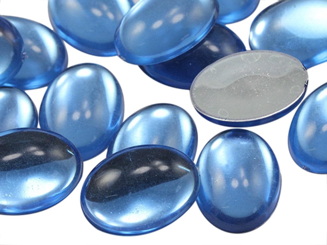 18x13mm Blue Sapphire Lite .LS Flat Back Oval Acrylic Cabochons Rhinestones Plastic Gems Embellishments for Crafts, Costumes, Card Invitations, Jewelry, Cosplay - 25 Pieces — image 1