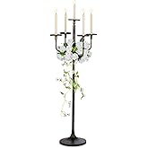 Sziqiqi Black Floor Candelabra Centerpiece 5-arm 48inch Tall Candle Holders for Candlesitcks Taper Pillar Candles Metal Floral Centerpieces Stand Halloween Wedding Party Event Decoration