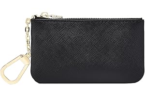 Masien Rauder Luxury Zip Key Chain Pouch | Mini Coin Purse Wallet Card Holder with Clasp | for Men Women (Black - Saffiano Leather)