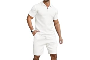 KUYIGO Men's Outfits Two-piece Casual Set Short Sleeve Polo Shirts and Beach Shorts Summer Tracksuits