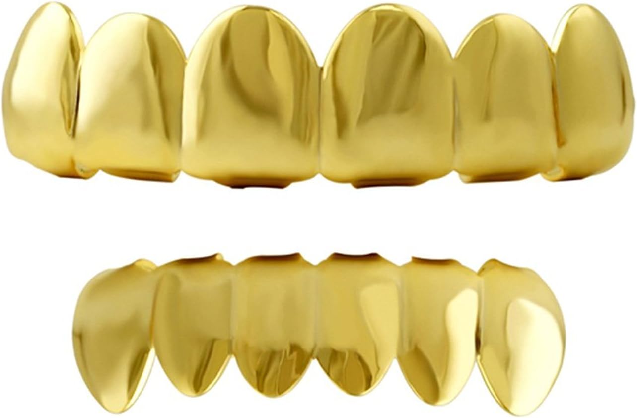 Bling grillz gold plated top and bottom row hiphop bling grillz set