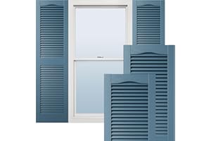 14 1/2"W x 39"H Lifetime Vinyl, Standard Cathedral Top Center Mullion, Open Louver Shutters, w/Installation Shutter-Lok's & M