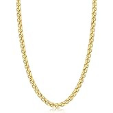 Jewlpire 4mm Wheat Chain Necklace for Men, Silver Tone/Black/14K Gold Plated Stainless Steel Necklace Chain, Mens Chains Necklaces 16 18 20 22 24 26 Inch