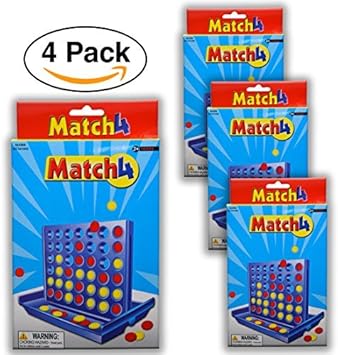 4 Pack - Match 4 Travel Game Mini Connect 4 Style Great for Party Favors Giveaways