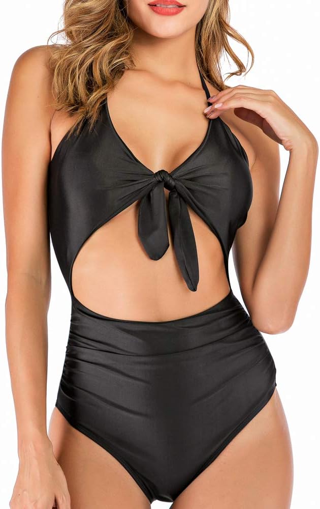 Smismivo Lemon Printed One Piece Swimsuits for Women Off Shoulder Bathing Suit Yellow Flounce Ruffled Swimwear