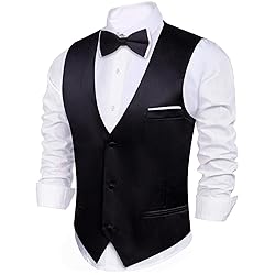 Barry.Wang Mens Black Formal Suit Vest V-neck Slim