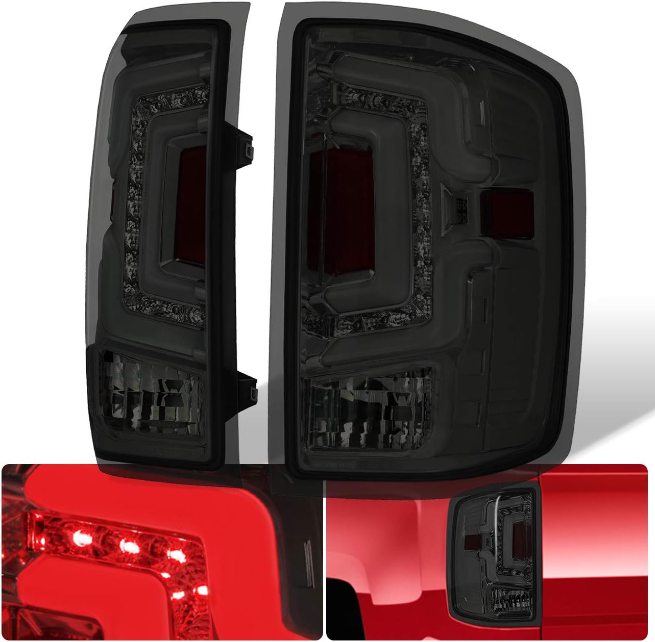 AJP Distributors LED Tube Style Chrome Housing Smoke Lens Tail Light Lamps For Chevy Silverado 1500 2500HD 3500HD 2014 2015 2016 2017 2018 Upgrade Replacement Tail Lights