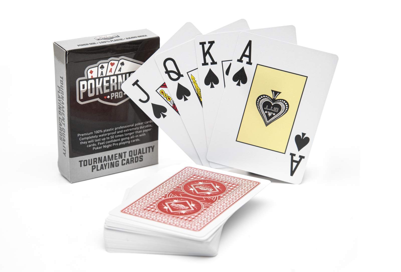 Poker Night Pro Professional Waterproof Playing Cards Plastic 100% | Texas Holdem Poker Cards (Red Backs) | 54pcs Including 2 Jokers | Jumbo Index | Super Casino Quality