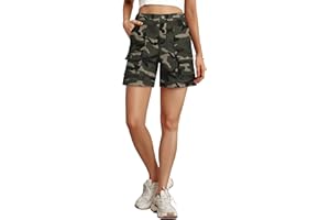 Lepunuo Cargo Shorts for Women Baggy Casual Elastic Waist Shorts Relaxed Fit Stretch Cargo Shorts with 6 Pockets