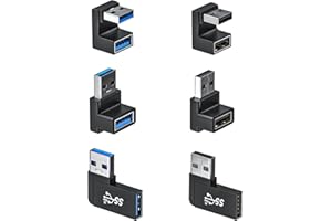 DuHeSin 6 Pack 180 Degree & 90 Degree USB 3.1 Adapter, Left and Right Angle USB A Male to Female Extender Connector for PC, L