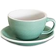 Loveramics Matt Cappuccino Cup, 10 oz Ceramic Latte Art Mug with Saucer, Thick-walled stoneware cup Set, Barista Latte Cup Set for Latte, Cappuccino, Tea - Mineral Colors (Emerald, 10OZ)