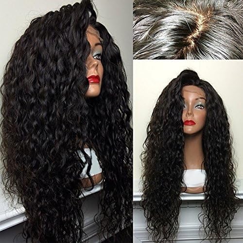 Oxeely Synthetic Front Lace Wigs Water Wave Front Hand Knotted Heat Resistance Fiber Full Wigs Natural Black 26``