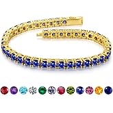 Iefil 14K Gold Plated Tennis Bracelets for Women - Size 6.5" - 7" Sterling Silver Birthstone Bracelet, Anniversary Birthday Gifts for Women