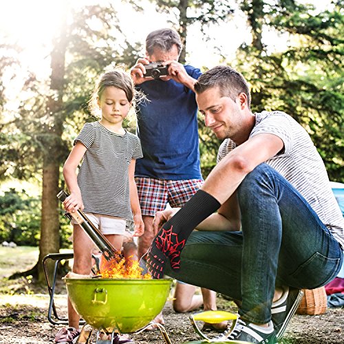 Gven BBQ Gloves, Extreme Heat Resistant Cooking Kitchen Mitts Non-Slip Grilling Gloves BBQ Fireplace Accessories with Cool Spider Design