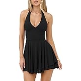 BORIFLORS Women's Sexy Halter V Neck Bodycon Mini Dresses Ruched Mesh Short Homecoming Party Dress