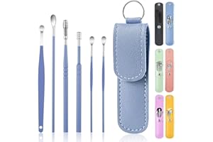PPIOOY 6 Pcs Ear Pick Ear Wax Removal Kit, Ear Cleansing Tool Set, Ear Curette Cleaner, 360° Spiral Design Ear Canal Cleaner Stainless Steel, with a Storage Box Portable Kit for Home and Travel(Blue)