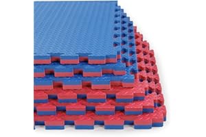 Xspec 1" Extra Thick 48 sq ft Reversible EVA Gym Foam Floor Mat Tiles (24" x 24"), Steel Pattern, 12 pcs, Blue & Red