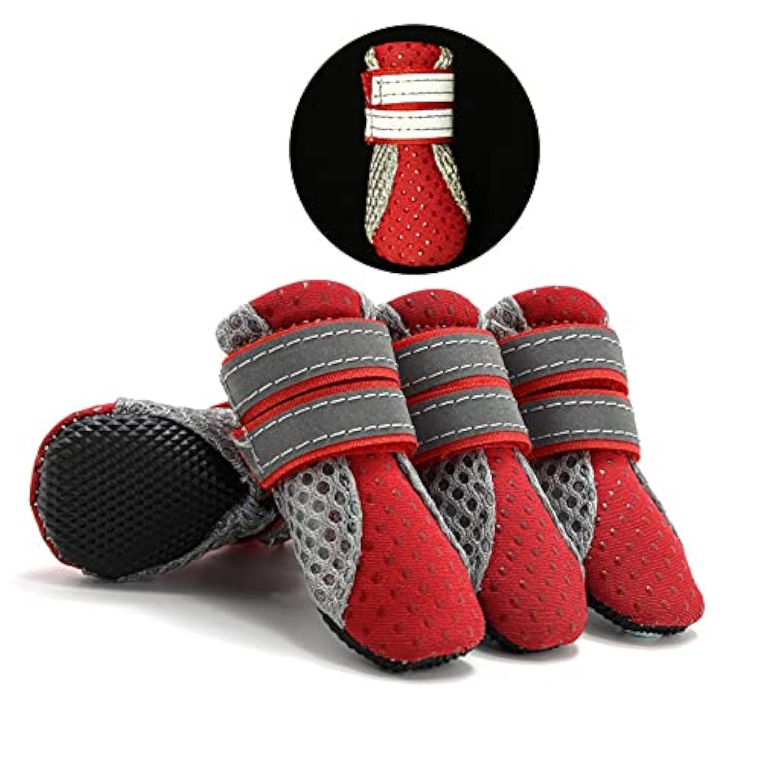 Zunea Paw Protector Dog Boots Summer Non-slip Small Dog Shoes Adjustable Reflective Soft Breathable Mesh Puppy Booties Heat Resistant for Hot Pavement Red M