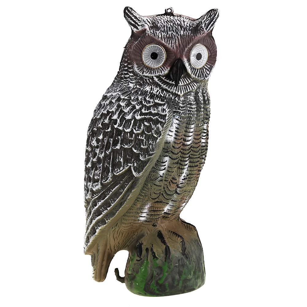 Aramox Owl,Solar Powered Owl Hunting Decoy Bird Scarer Deterrent Pest Control Decor(Eye glow)