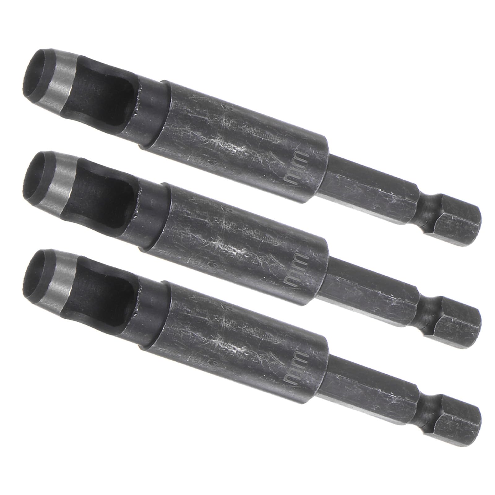 Kozelo 3pcs Leather Hole Punch Tool - [7mm x 1/4" Shank] Extension Hex Shank Drill Bit High-Carbon Steel Rotary Hollow Puncher for Fabric Leathercraft Belts Use, 133mm Length