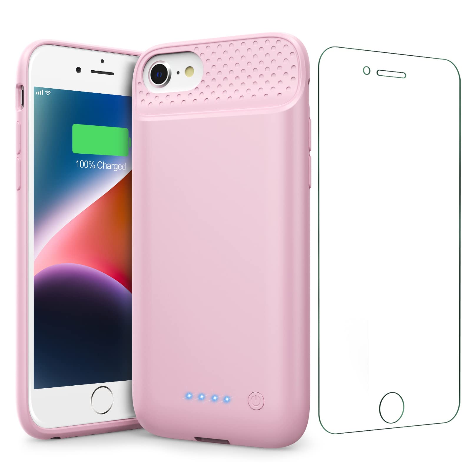 QTshine Battery Case for iPhone 8/7/6s/6/SE (2022/2020),[2025 Upgraded] 7000mAh Ultra-Slim Portable Extended Charger Cover for iPhone 8/7/6s/6/SE (2022/2020) Charging Case (4.7 Inch)-Pink