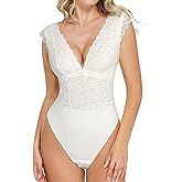 Popilush Lace Body Suits Women - Tank Top Thong Shapewear Tummy Control Going Out Tops Deep V Neck BodySuit
