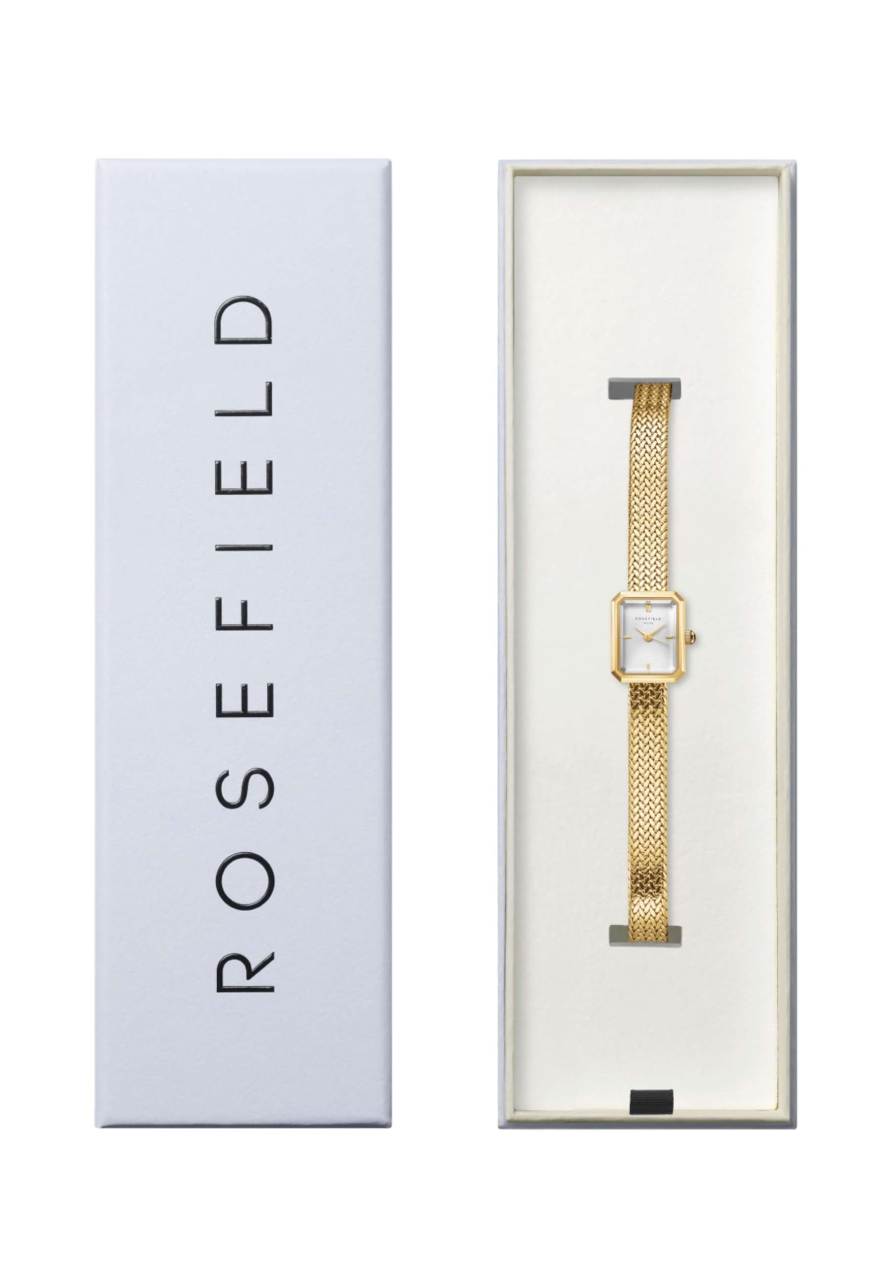 Rosefield Mini Octagon Damenuhr – Gold Mesharmband – Damen Uhr mit Weißem Zifferblatt – Edelstahl – Eleganter Alltag Luxus