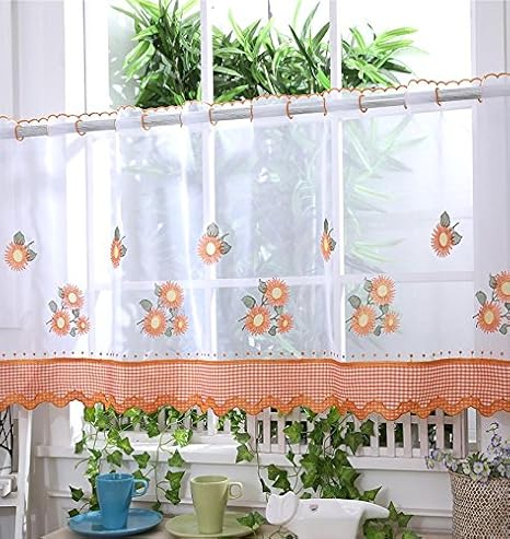 Voile Cafe Net Curtain Panels D10 Orange Sunflower 24