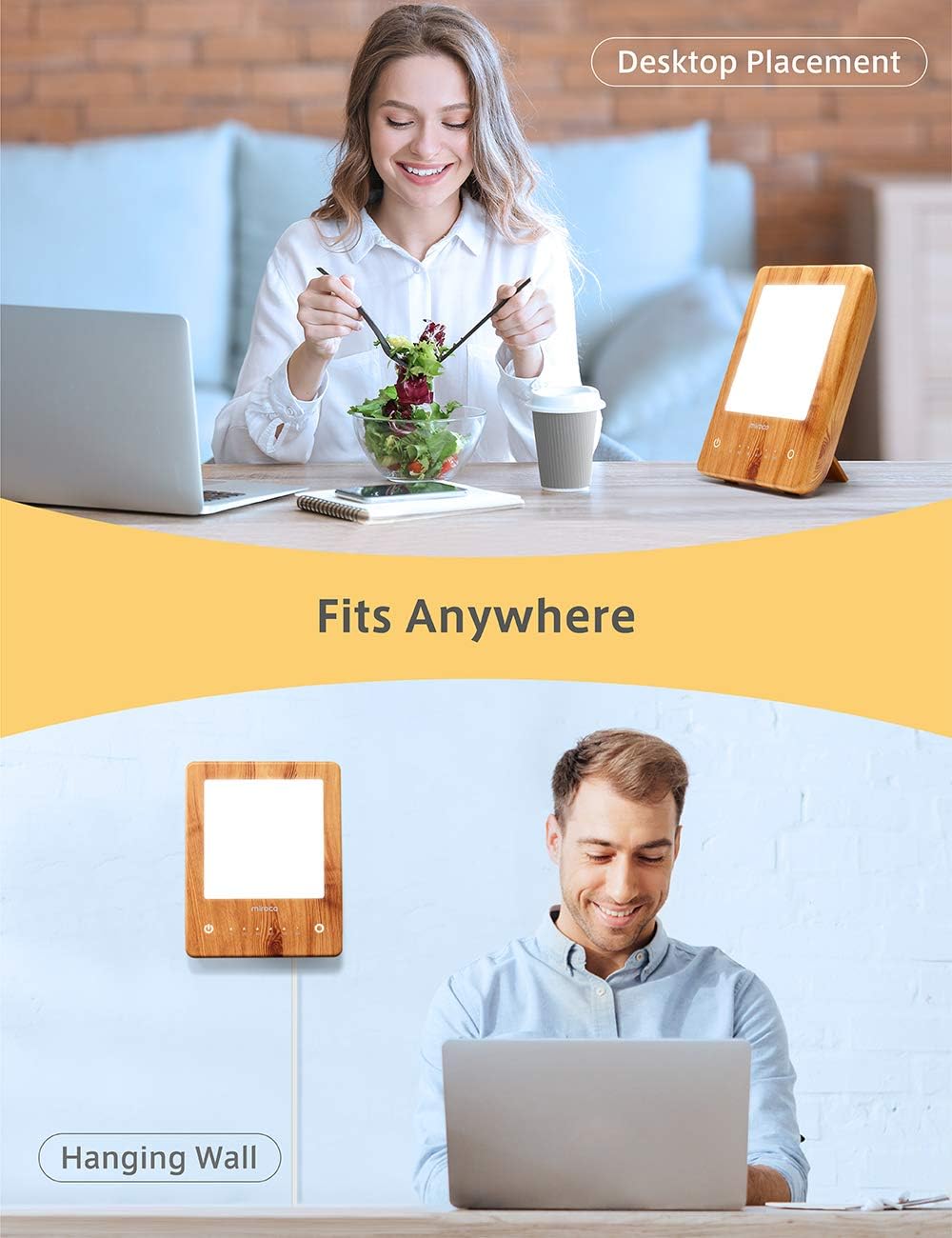 Miroco Light Therapy Lamp, LED Bright Therapy Light - UV Free 10000 Lux, Timer Function, Touch Control with 6 Adjustable Brightness Levels, Standing Bracket, for Home/Office Use(Wood Grain): Home & Kitchen