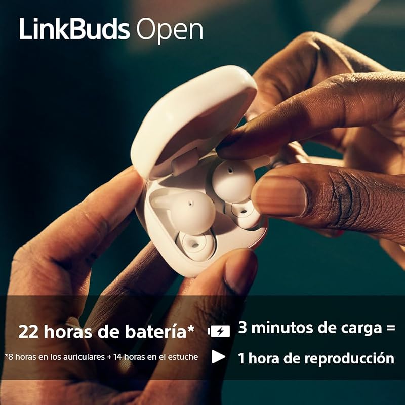 LinkBuds Abertos - Auscultadores Bluetooth Verdadeiros Sem Fios Abertos: Som Transparente, 4,8 g Conforto Durante todo o dia, Som, ligação multiponto, bateria de 22 h, iOS e Android - Branco