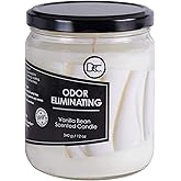 Vanilla Bean Odor Eliminating Highly Fragranced Candle - Eliminates 95% of Pet, Smoke, Food, and Other Smells Quickly - Up to 80 Hour Burn time - 12 Ounce Premium Soy Blend