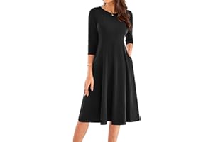 GRACE KARIN Womens 2024 Fall Trendy Crew Neck 3/4 Sleeve A Line Loose Casual Midi Dress with Pockets