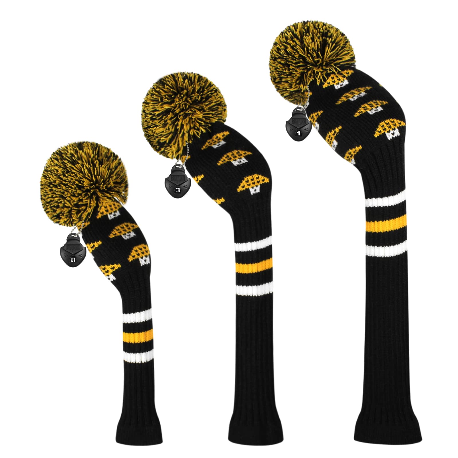 Scott Edward Knitted Golf Club Head Covers for Woods 3Pcs Set Golf Driver (460CC) Fairways and Hybrid/UT with Rotating Number Tags(Mushroom)