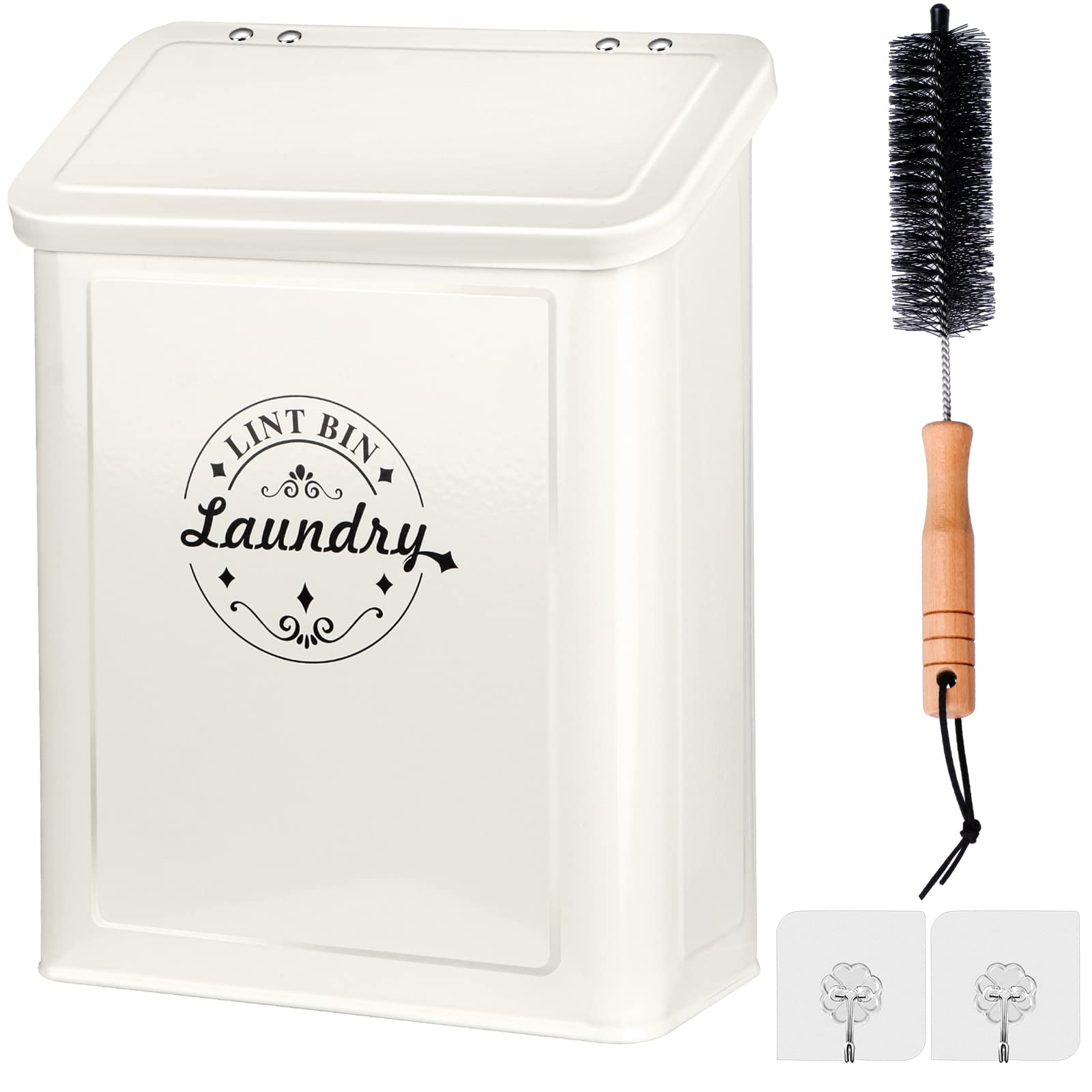 Photo 1 of Magnetic Lint Bin for Laundry Room Organization and Storage with Brush, Wall-Mounted Laundry Dryer Lint Bin for Laundry Room Decor, Space-Saving Laundry Trash Can (Cream)