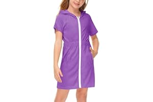 BesserBay Girl's Zip Up Terry Cover Up Hooded Bathrobe with Pockets 4-14 Years