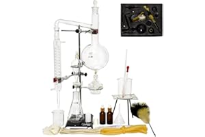 CHERISH XT 1000ML Glass Distillation Apparatus Essential Oil Extraction Distillation Apparatus Lab Glassware Kit Water Distiller Purifier Glassware Kits w/Condenser Pipe Flask