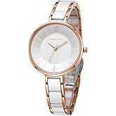 ROCOSJEWE R0309 Women’s Watch, Simple White Dial with Rose Gold Accent, Ultra-Thin Design, Ceramic Butterfly Clasp Watch for Women, Dress Watches,30M Waterproof,Gift for Her