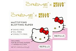 THE CRÈME SHOP The Creme Shop x Hello Kitty - 100 High Absorbent Sheets with Adhesive Strip - Provides Shine-Free, Fresh, Flawless Skin Mattifying Blotting Paper Refills (100 Count 2 Pack)