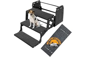 SAVUK 18" x 18" (1 Pack) RV Step Cover Rug Carpet Mat with Easy Install Hook Fit 8" to 10" Camper Stair Tread Non-Slip Outside Works on Electrical and Manual Steps Weather Resistant (Grey)