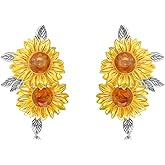 BETHZA Natural Citrine Sunflower Stud Earrings 925 Sterling Silver You Are My Sunshine Sunflower Earrings Jewelry Gifts for Women