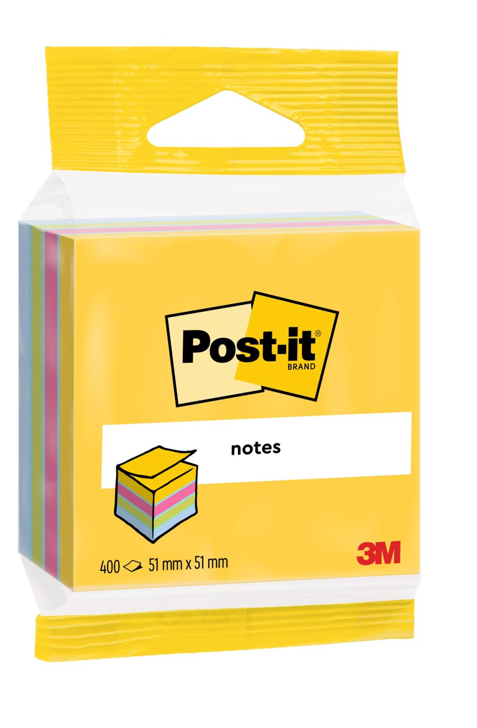Post-it Notes Mini Cube, Assorted Colours, 1 Pad, 51 mm x 51 mm, 400 Sheets - Extra Sticky Notes for Walls, Monitors and Fridge