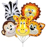 BALONAR 5pcs 32 Inch Tiger Lion Zebra Monkey Graffe Foil Balloons Animal Balloons for Child Birthday Party Supplies Cute Baby Shower Decorations