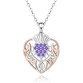 Scottish Thistle Necklaces for Women - 925 Sterling Silver Thistle Necklaces Amethyst CZ Scottish Thistle Necklaces Pendant Hypoallergenic Jewelry Gifts