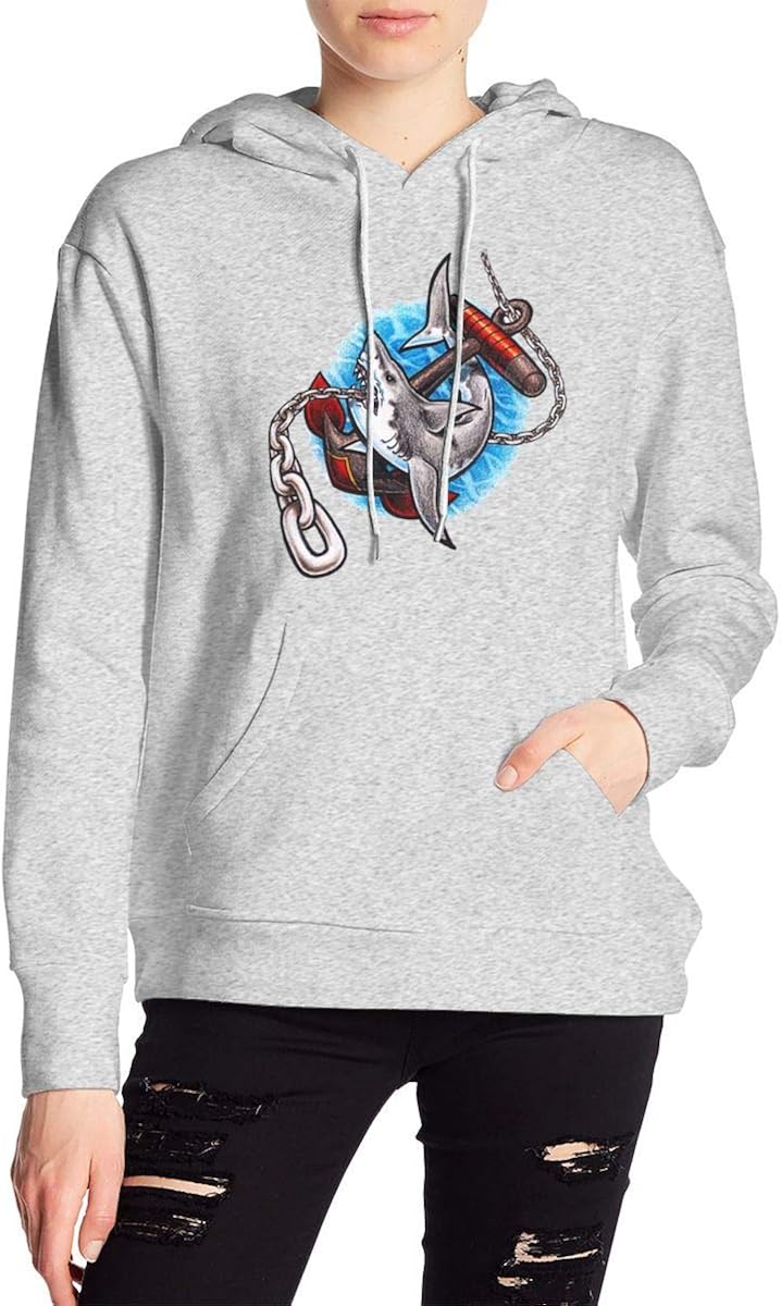 Old School Tattoos Shark Women's Hoodies Sweatshirt Hood with Pockets Hooded Sweatshirt