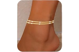 Nanafast Women's Ankle Bracelets, Sparkling Multi-layer Anklet Bracelets for Women, Adjustable Shiny Gold/Silver Anklets for Women, Beach Cute Anklets Jewelry for Summer