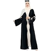 Abaya Dress for Women Muslim Bowknot Sleeves Islamic Prayer Casual Clothes Smooth Flowing Cardigan Dress