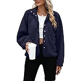 Yanekop Womens Fleece Jacket Fuzzy Long Sleeve Short Winter Coats Button Down Sherpa Jacket Outerwear with Pockets
